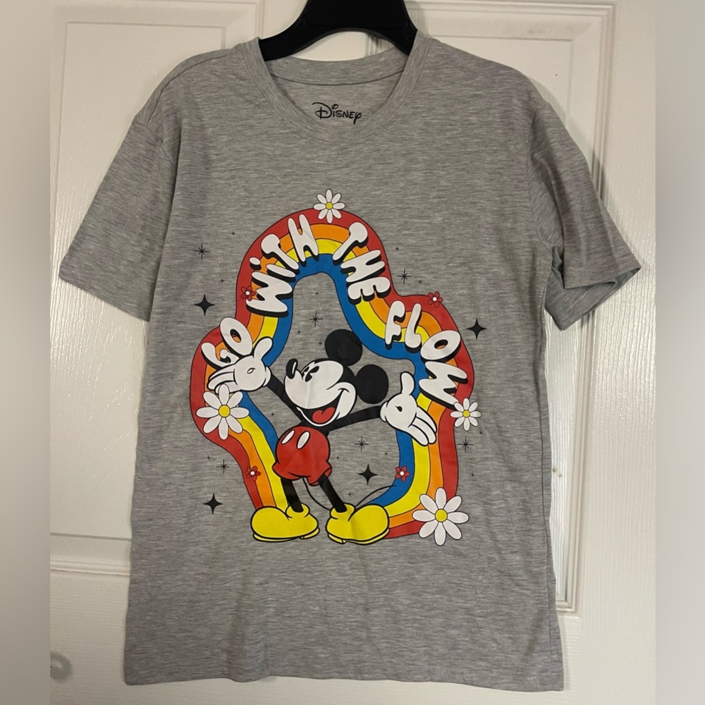 🔴 3/$12 Disney’s Mickey Mouse ‘Go With The Flow’ Colorful Graphic T-Shirt! NWOT!